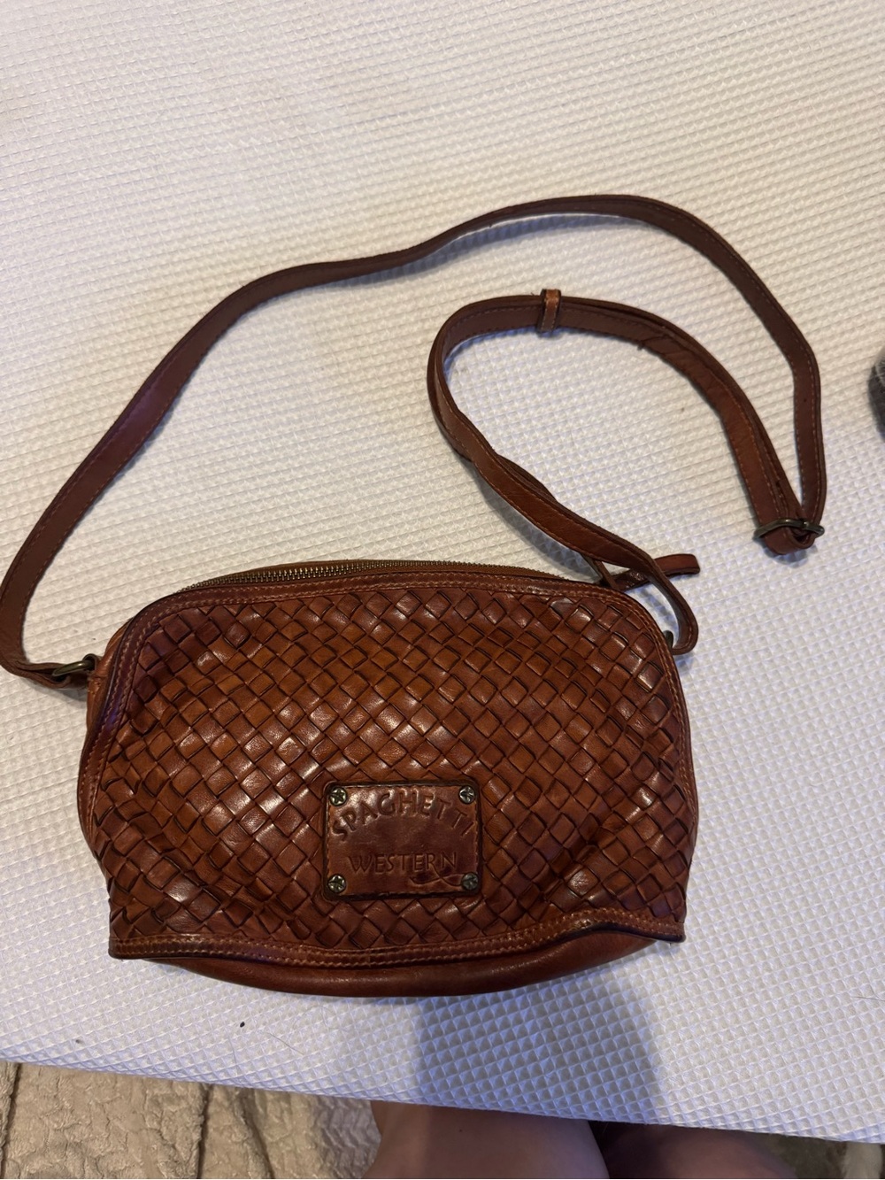 Woven Leather Crossbody Bag in Brown